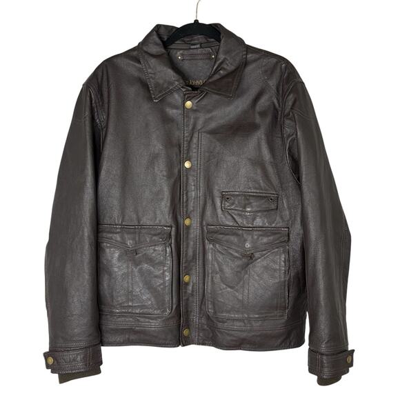 Vintage 90s St. John’s Bay Leather Jacket Bomber Flight Brown Grunge Mens M